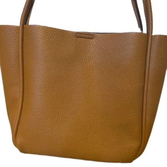 Antik Kraft Soft Vegan Shoulder Tote Detachable Pouch Brown Snap Closure - Picture 3 of 11